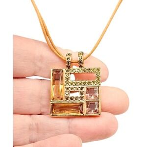 Swarovski Ilori Rose Gold Brown‎ Pink Square Crystal Pendant 18" Cord Necklace